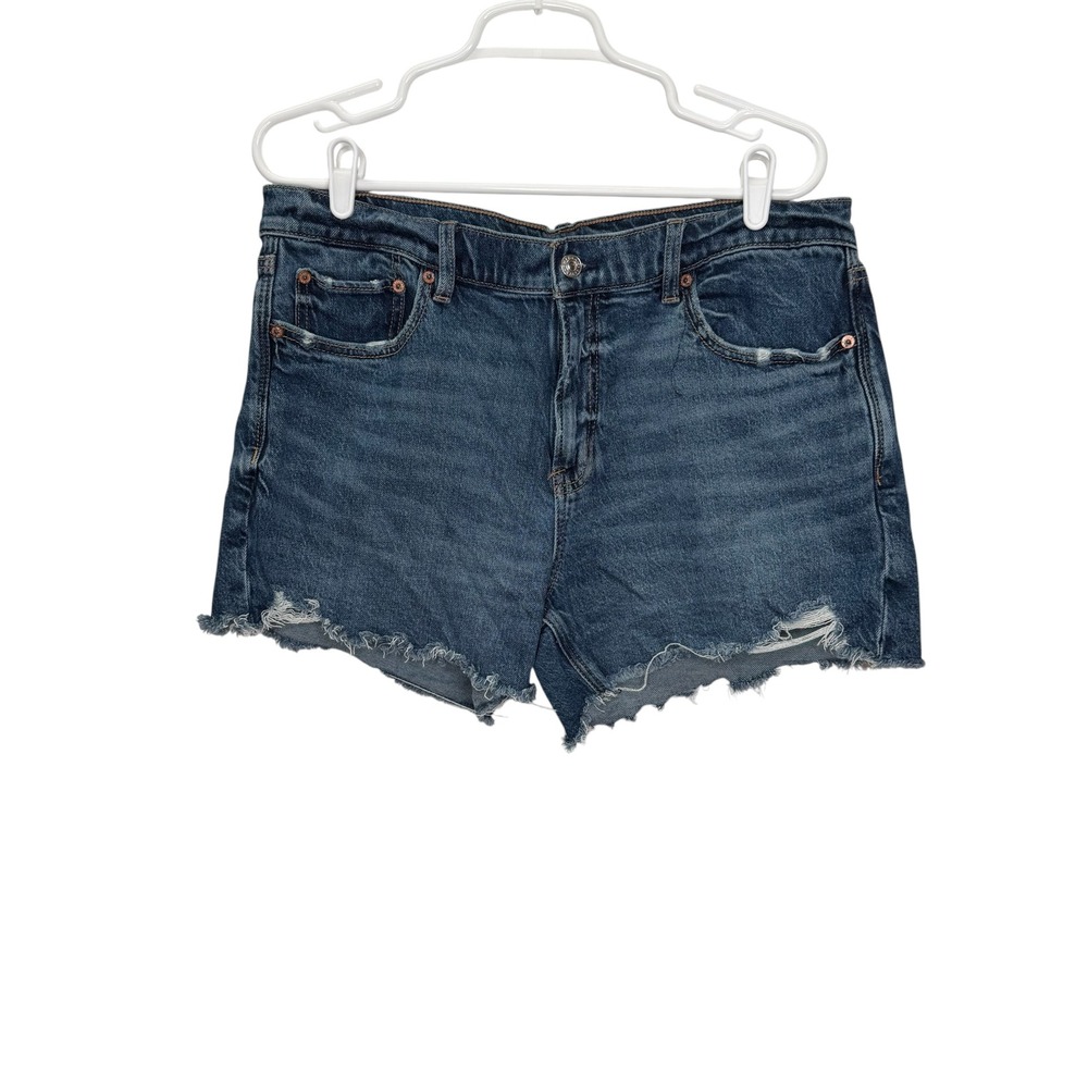 American Eagle Women Medium Wash High Waisted Distressed Denim Shorts Size 10